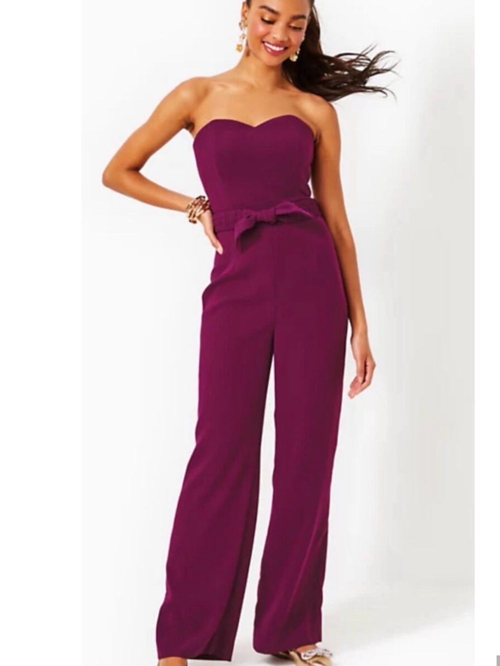 Lilly Pulitzer Strapless Plum Wide-Leg Jumpsuit with Self Tie